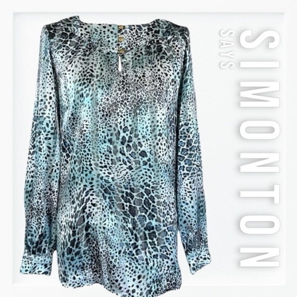 Simonton Says Animal Print Semi Sheer Blouse sz M - Picture 1 of 14